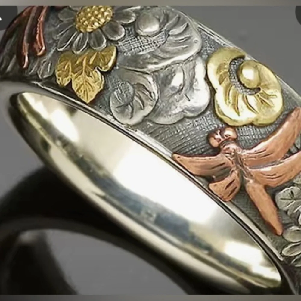 Vintage Retro Carved Colorful Ring-Size 7